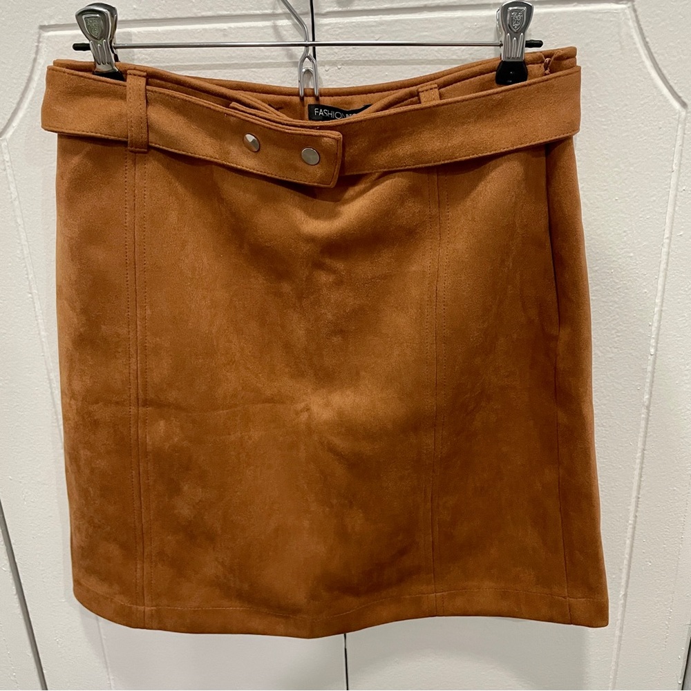NWT Fashion Nova Tan Sweat Dreams Belted Mini Skirt